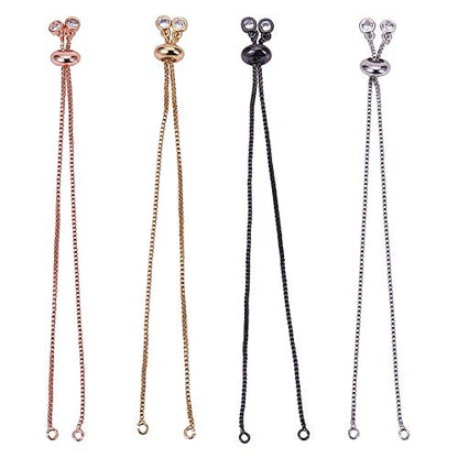 SUNNYCLUE 1 Box 8Pcs 4 Colors Brass Slider Chain 9" Adjustable Slider Chain Bracelet Round Box Chain Slider Extender Chains with Rhinestone Ball Ends for Women, Long-Lasting Plated & - color: 4 Colors Box Chain, Rhinestone Ends