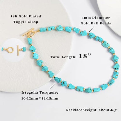 Aobei Pearl Gemstone Beaded Choker Necklace for Women Boho Turquoise/Cultured Freshwater Pearls/Garnet/Amazonite Jewelry - color: Q Green-blue Irregular Turquoise