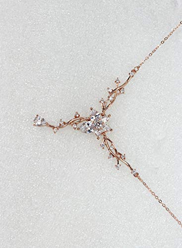 Faship Gorgeous CZ Crystal Floral Necklace Earrings Set - color: Clear/Rose-Gold
