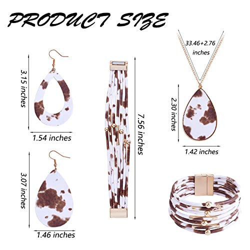 Ornaland 4 Pcs Leather Earrings Necklace Bracelet Set Print Earrings Faux Leather Necklace Multi-Layer Bracelet Jewelry Set Gifts for Women - color: A10