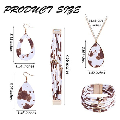 Ornaland 4 Pcs Leather Earrings Necklace Bracelet Set Print Earrings Faux Leather Necklace Multi-Layer Bracelet Jewelry Set Gifts for Women - color: A10