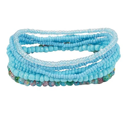 Handmade Stackable Rice Seed Beaded Ball Bracelets set for women, Romantic Boho Trendy Acrylic Glass Stretch Accessories Multi Layer Jewelry, Daily Wear Party Holiday Friendship Gift - color: Blue