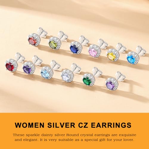 Bestyle 8mm Small Birthstone Earrings for Women with Hypoallergenic Sterling Silver Post,Sparkle Heart/Round Womens Studs Earrings, Great Birthday/Christmas/Anniversary Jewelry for Wife Mother - color: 01. Jan. Garnet-Round