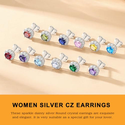 Bestyle 8mm Small Birthstone Earrings for Women with Hypoallergenic Sterling Silver Post,Sparkle Heart/Round Womens Studs Earrings, Great Birthday/Christmas/Anniversary Jewelry for Wife Mother - color: 01. Jan. Garnet-Round