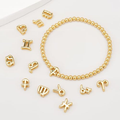 Gold 12 Constellations Bracelets for Women, 18K Gold Plated Beaded Stretch Bubble Bracelets Charm Jewelry Bracelet Gifts for Birthday Mother's Day Valentines Christmas - color: Sagittarius