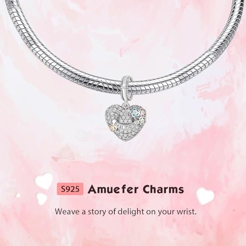 S925 Bead Pendant Charms for Bracelets Necklaces, Compatible with Pandora, Jewelry Making DIY - style: Best Mom CZ Pave Dangle