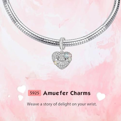 S925 Bead Pendant Charms for Bracelets Necklaces, Compatible with Pandora, Jewelry Making DIY - style: Best Mom CZ Pave Dangle