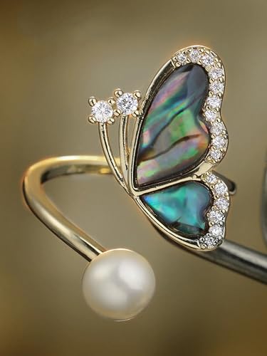 Natural Stone Chunky Rings,Black Obsidian,Red Agate, Carnelian 18k Gold Plated Stainless Steel Stackable Party Rings for Women - style: Butterfly