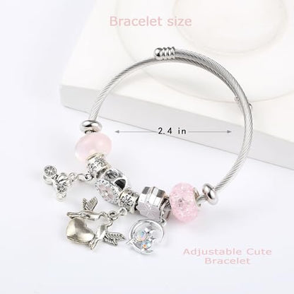 YouLuo Cute Necklace Charm Bracelet Set,Personalized Jewelry Gift for Women | Cute Charm Bracelet, Adjustable Stainless Steel Bracelet, Anime Cartoon Accessories Bracelets for Women Gift and Friendship - color: Flower