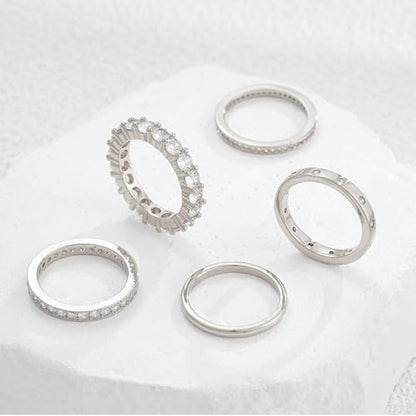 Gold Rings for Women Non Tarnish, 14k Gold Plated Dainty Stacking Cubic Zirconia Thumb Rings, Gold Knuckle Women Rings Set Jewelry Size 5-10 - color: silver