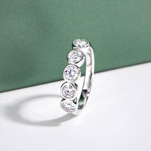 Moissanite Eternity Rings, S925 Sterling Silver Anniversary Band for Women - style: 5 Stones Round-Cut