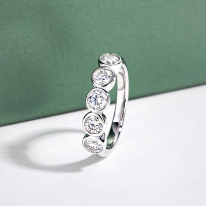 Moissanite Eternity Rings, S925 Sterling Silver Anniversary Band for Women - style: 5 Stones Round-Cut