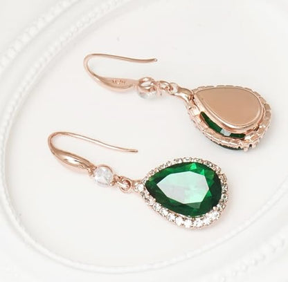 Crystal Drop Earrings for Women Cubic Zirconia Teardrop Earrings Sparkling Rhinestone Dangle Earring - color: Gold Green
