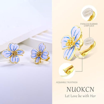 Clip on Earrings Women, 14K Gold Plated Earrings for Sensitive Ears, Fashion Women's Earrings Jewelry Birthday Gift for Wife Grandma Daughter Girls on Christmas Thanksgiving - color: Blue Gradient Earrings