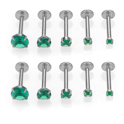 10Pcs 16G Emerald CZ Stainless Steel Lip Rings Internally Threaded Labret Lip Studs Monroe Medusa Piercing Jewelry Conch Helix Cartilage Studs Earrings 6mm 8mm 10mm - color: Silver, size: 6mm