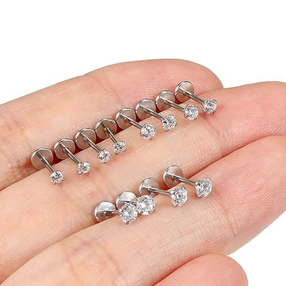 20G 18G 16G Cubic Zirconia Nose Rings Studs 316L Surgical Steel Hypoallergenic Nose Piercings Jewelry for Women Men CZ 2mm-3mm 24 Pcs - color: 1-A:18G-Silver-8mm