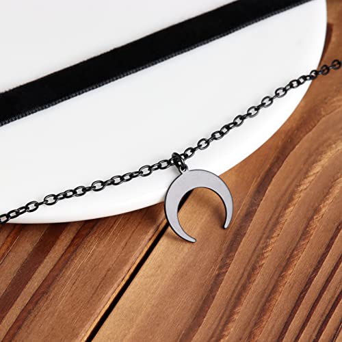 Gothic Layered Necklace, Black Velvet Choker with Dark Pendant | Soft Velvet Choker, Black Pendant, Layered Chain, Dark Academia Aesthetic, Alt Fashin Jewelry, Goth Gift for Women - style: Black Sailor Moon