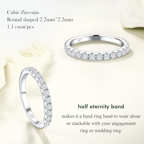 Birthstone Rings Eternity Band 925 Sterling Silver/Yellow Gold-Plated Created Gemstone Stackable Wedding Band 2.7mm Thin Half Eternity Rings for Women Size 6 to 10 - color: 04-CZ-Apr.