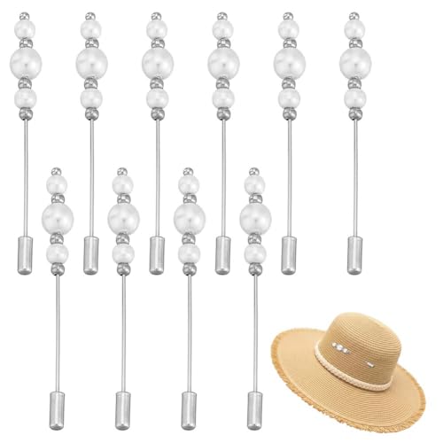Vintage Hat Pins Stick Lapel Pin Plastic Imitation Pearl Brooch Brass Long Handle Pin Accessories for Tie Scarf Badge Hats Suits Brooches Decorative Jewelry Making DIY Crafts - color: White,Sliver