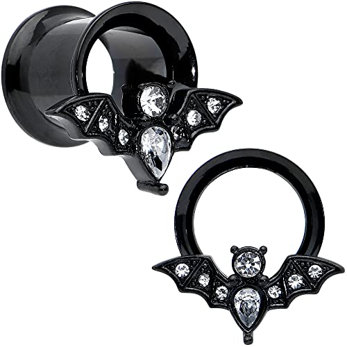 Body Candy Womens 2Pc PVD Stainless Steel Bat Double Flare Tunnel Plug Earring Ear Plug Gauges Set of 2 - style: 8mm (0 Gauge)