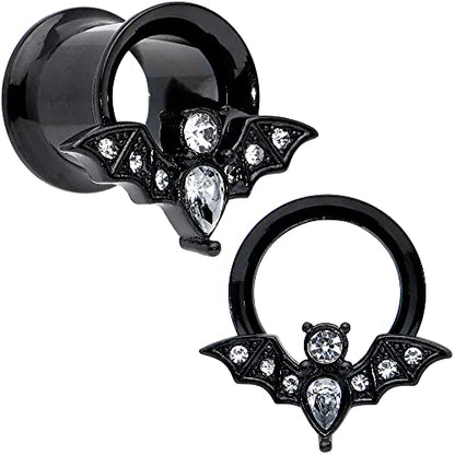 Body Candy Womens 2Pc PVD Stainless Steel Bat Double Flare Tunnel Plug Earring Ear Plug Gauges Set of 2 - style: 8mm (0 Gauge)