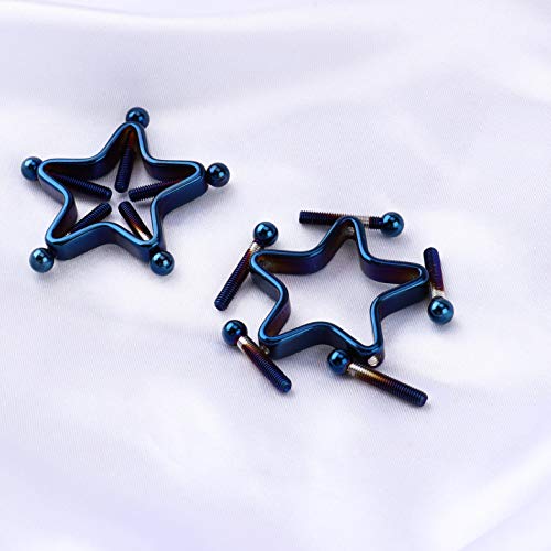 1 Pair Adults Non-Piercings Nipple Shield Adjustable Body Piercing Geometric Stars Nipple Clamp Ring Body Jewelry - color: #1 Blue