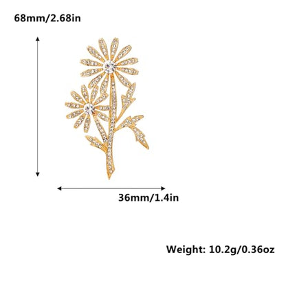 Crystal Brooch Vintage Floral Gold Pin Micro Pave Daisy/Tulip Rhinestone Embellishment for Women Holiday styles.