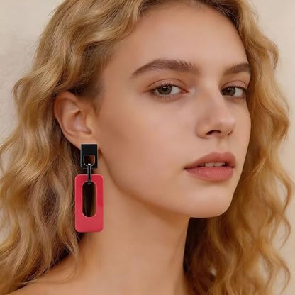 Boho Lightweight Retro Simple Acrylic Splicing Rectangle Earrings for Women Creative Exaggerated Statement Dangle Drop Earrings Jewelry - color: Black PInk