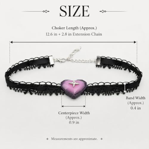Halloween Gothic Choker Necklace for Women Black Lace Choker Purple Heart Pendant Adjustable Halloween Costume Jewelry Party Accessories - color: A: black lace