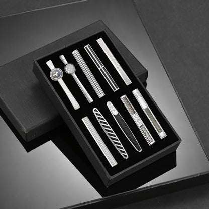 wynameleri Tie Pins for Men Silver Black 3 Pcs 10 PCS Short Tie Clip Set 2.3, 2.4 Inch Business Shirt Necktie Pinch for Men - color: T0310019