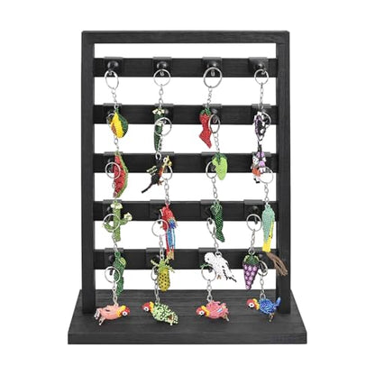 Ikee Design Wooden Jewelry Earring Display Rack, 20 Removable Metal Hooks | Wooden 5 Tiers Jewelry Display Rack with Hooks: Comes with 20 removable metal hooks for earrings, earring cards, bracelets. - color: 1) Black