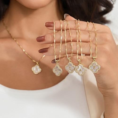 LETFLY 14K Four Leaf Clover Natural Shells Initial A-Z Necklaces for Women - color: Gold, style: Letter Q
