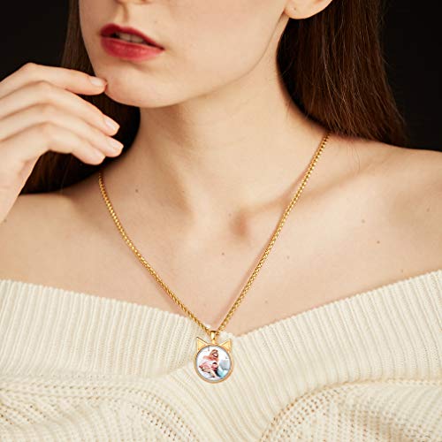 Custom4U Personalized Photo Necklace - Custom Heart/Oval/Round Charm Necklaces with Picture + Chain Adjustable - Stainless Steel/Acrylic Pendant Memorial Jewelry Christmas Gifts for Women - color: A-Gold Color