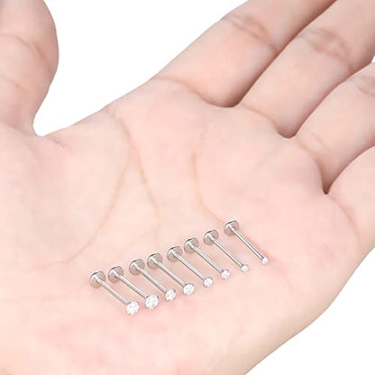 Oveta Threadless Push in Lip Rings 16G/18G/20G Labret Jewelry CZ Lip Studs Stainless Steel Cartilage Earrings for Women Monroe Medusa Piercing Jewelry 6/7/8/10/12mm Bar Length - color: Silver, size: 18G*10mm bar*1.5/2/2.5/3mm cz