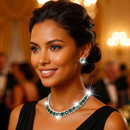 CLOACE Rhinestone Bridal Wedding Jewelry Set Sparkly Chocker Necklaces Earrings Prom Jewelry Accessories for Women - color: Green