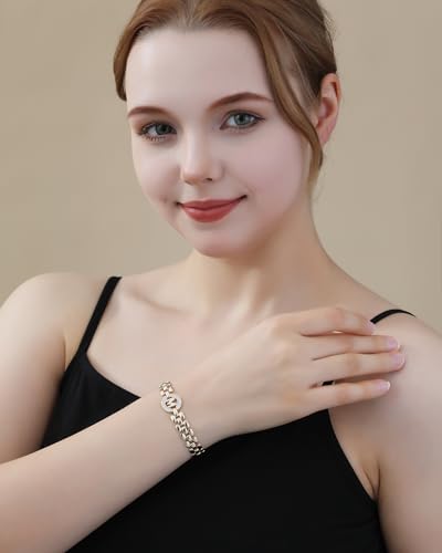 WEDDINEN Initial Bracelets for Women, 14K Gold Plated Letter A-Z Bracelets with Diamonds,Thick Chain Bracelet for Women trendy Jewelry Gifts - color: Gold-N