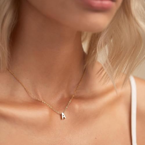 MOMOL Tiny Initial Necklace 18K Gold Plated Small Letter Necklace Personalized Name Necklace for Women - color: Gold H