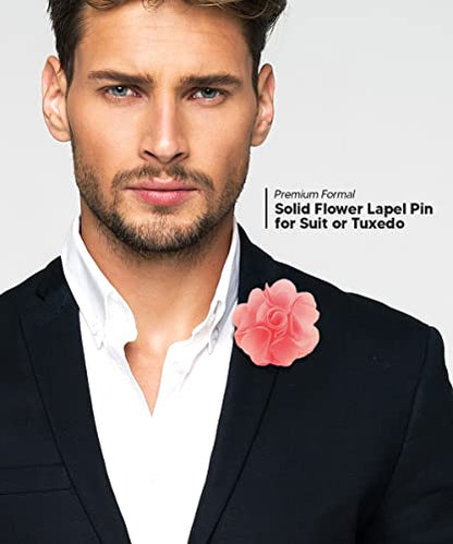 Premium Men's Formal Solid Color Flower Lapel Pin - Boutonniere for Men, Brooch Pin - color: Pink
