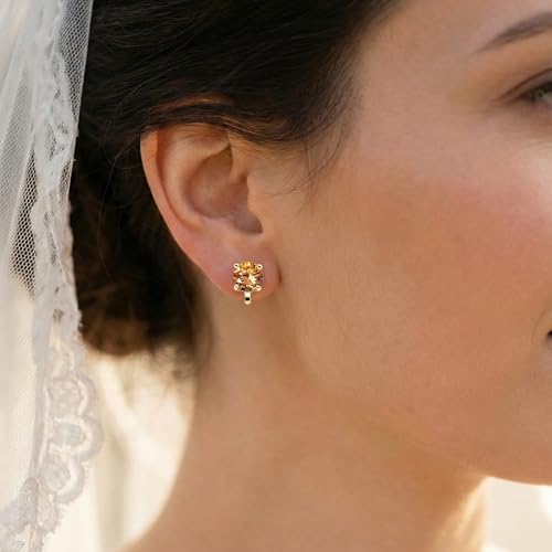 Mariell Cubic Zirconia Crystal Wedding Clip On Stud Earrings for Women, 2 Carat CZ Jewelry For Brides - color: Champagne