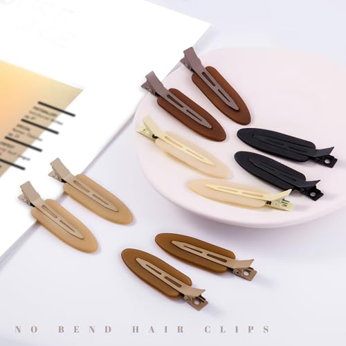 10 Pcs Creaseless No Crease No Bend Flat Hair Clips For Styling Non Slip Makeup Clips For Women Salon Hairstyle,Matte Black Brown Beige - color: Matte Black Brown Beige
