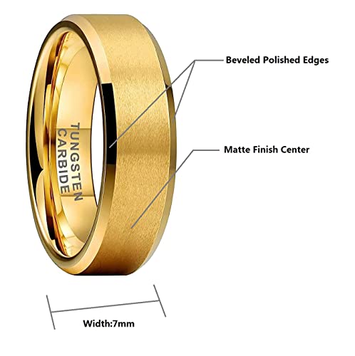 CROWNAL 3mm 5mm 7mm 9mm Tungsten Rings for Men Women Black/Silver/Gunmetal/Gold Beveled Polished Edges Matte Finish Comfort Fit 4-17 - color: Gold 7mm