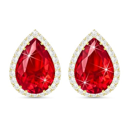 Linawe Women Stud Earrings, Teardrop Diamond Moissanite Cubic Zirconia Earrings Studs Rhinestone Jewelry Gold/Silver/Rose Gold - color: Gold,July