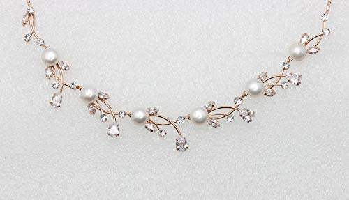 Faship Genuine 10mm Freshwater Pearls Floral Necklace Earrings Set | Premium CZ Crystal, Gorgeous, Sparkling - color: Clear/Rose Gold