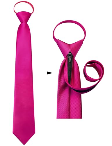 GUSLESON 3.15"（8cm） Mens Pre-tied Adjustable Zipper Tie Solid Necktie for Business and Wedding - color: Hot Pink