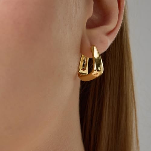 FRUMOS 18K Gold Plated Chunky Hoop Earrings for Women Fashion Thick Gold Hoops Set Jewelry for Birthday Christmas Gifts - color: Chunky Hoop Earrings