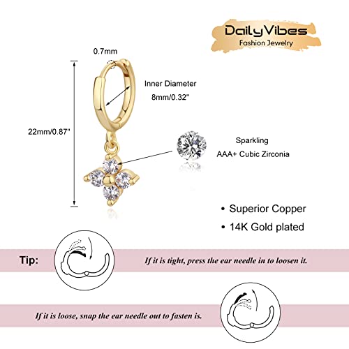 DAILY VIBES Cute Gold Mini Dangle Huggie Hoop Earrings for Women Trendy | 14K Gold Plated, Dainty Cubic Zirconia, Small Hoop Earrings with Charm Drop, Jewelry Gift for Women Ladies - color: Small Flower CZ