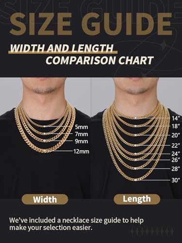 FindChic Men Curb Chain Necklace 18K Gold Plated/Stainless Steel/Black Chunky Double Tight Cuban Link Hip Hop Neck Chains for Men Boys 3.5MM/5MM/6MM/7MM/9MM/12MM 14''-30'' 8 Length Options (Send Gift Box) - color: E.7mm Width-Gold, size: 28 inches