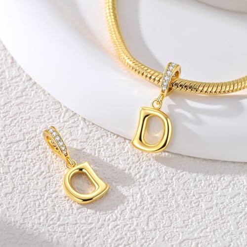 Hapour Gold Initial Letter Charms 925 Sterling Silver Alphabet Beads | 14K Gold Plated, A-Z Letter Charms, For Bracelets Necklace, Cubic Zirconia, DIY Dangle Pendant Beads, For Women Mom - color: Golden initial letter D