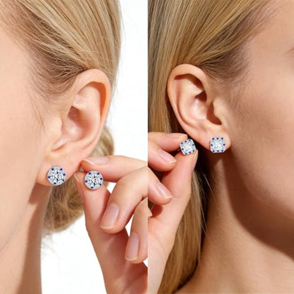 Titanium Stud for Sensitive Ears, Gold Plated Halo Cubic Zirconia Earrings - color: Round & Square White Stud