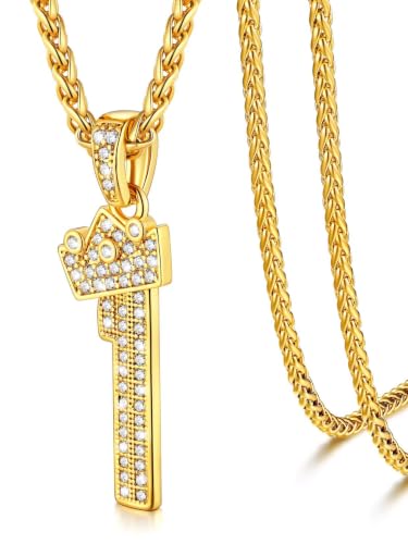 U7 Crown Initial Necklace Men Women, Bling Diamond A-Z 0-9 Letter Pendant with Wheat Chain, Silver/Black/Gold Plated CZ Alphabet Number Hip Hop Jersery for Father Husband - color: a. Gold, size: 28. 1
